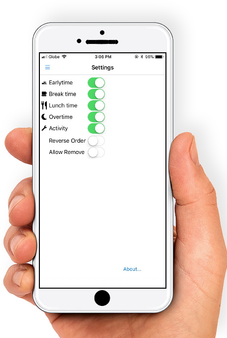 Timelogger mobile clocking screen
