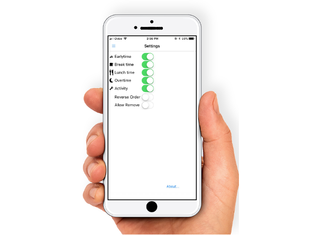 Timelogger mobile application settings displayed on a phone