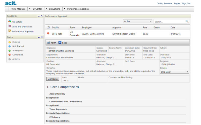 Performance appraisal interface