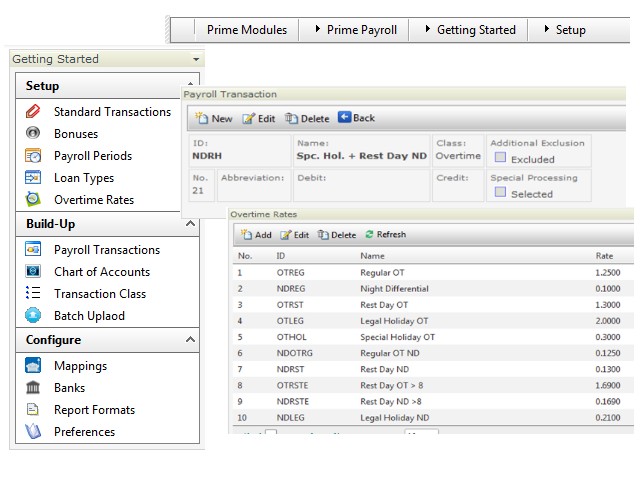 Payroll transaction interface
