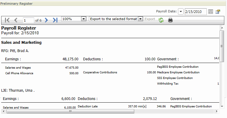 Payroll register report