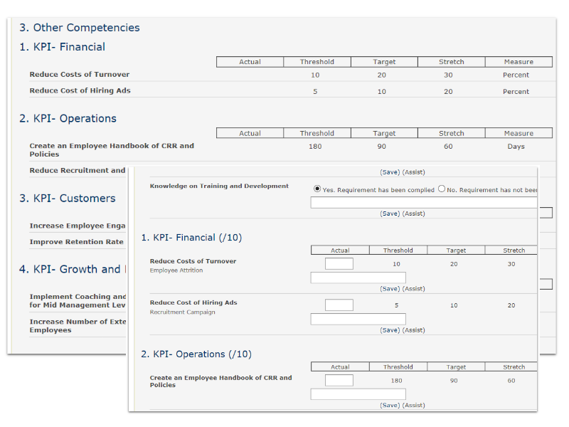 Online performance appraisal screen