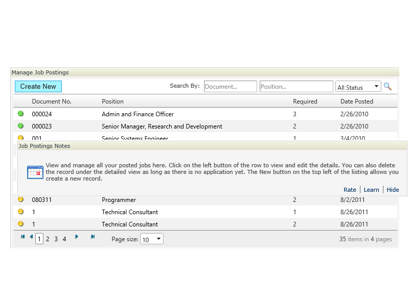 Job posting screen