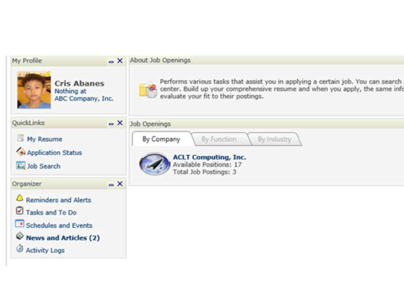 Applicant portal screen