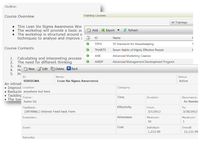 Training course catalog screen