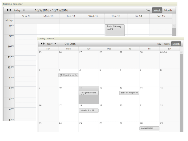 Training schedule screen
